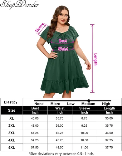 Miniatura 7 de ShopWonder Vestidos hawaianos de talla grande para mujer, vestido de cuello cuadrado, manga corta, casual, acampanado, vestido de verano