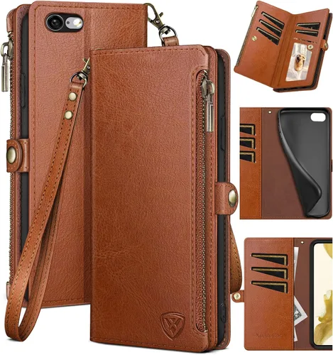 Miniatura 11 de XcaseBar Funda tipo cartera para iPhone 6S Plus/6 Plus de 5.5 pulgadas con cremallera para tarjetas de crédito, libro con tapa, funda de piel