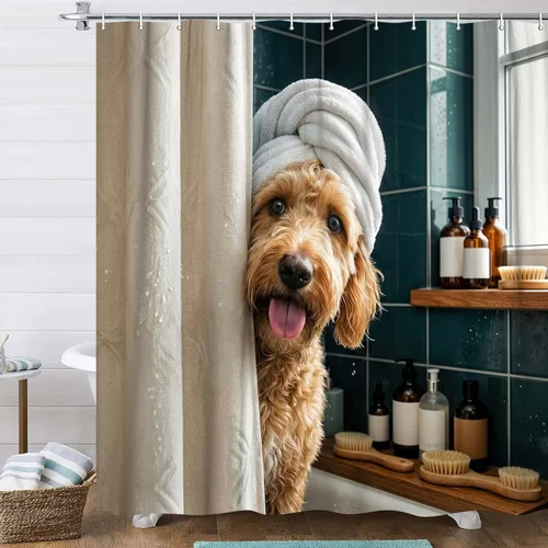 Miniatura 8 de Divertida cortina de ducha con diseño de gato con gorila en la selva, decoración de baño de animales humorísticos en blanco y negro, juego
