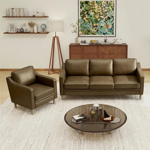 Miniatura 17 de Conjuntos de muebles para sala de estar Kingfun, sofá de 3 plazas y sofá biplaza, juego de sofá de estilo moderno de mediados de siglo, sofá de Piel