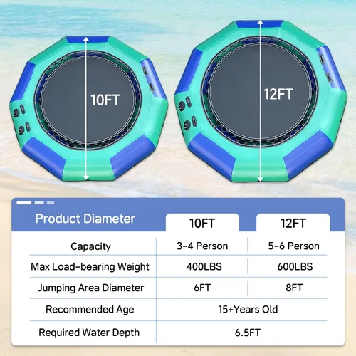 Miniatura 6 de Trampolín inflable de agua para lago, trampolín flotante de agua de 10 pies/12 pies para adultos, plataforma de natación portátil con bomba