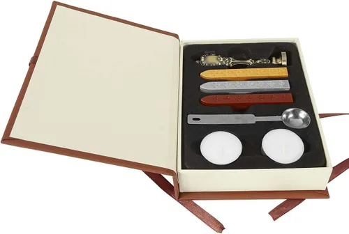 Miniatura 5 de Yoption Kit de sellos de cera con iniciales del alfabeto, sello antiguo de sello de letra M con mango de bronce galvanizado, kit de caja de regalo