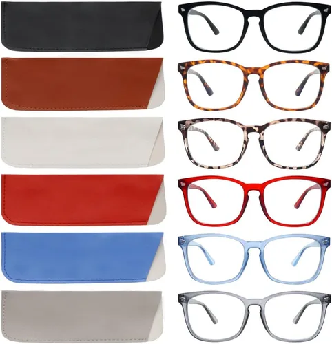 Miniatura 9 de Paquete de 5 lentes de lectura con bloqueo de luz azul, lectores de bisagra de resorte para mujeres y hombres, anteojos nerd con filtro anti rayos