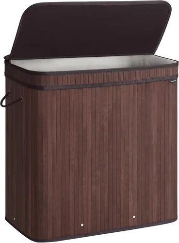 Miniatura 12 de SONGMICS Cesta de lavandería con tapa, cesta de lavandería de bambú, extraíble lavable a máquina, con asas, 26.4 galones, para lavandería, Beige