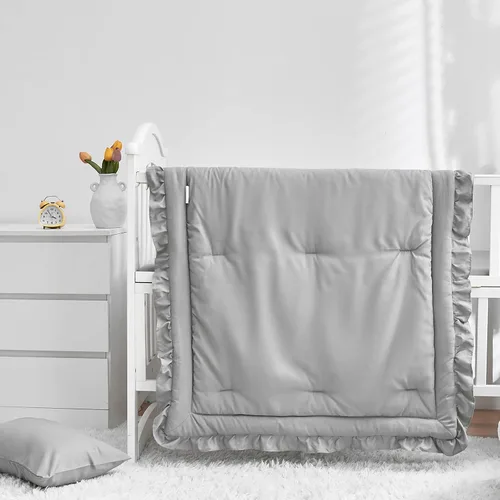 Miniatura 8 de Juego de ropa de cama de 3 piezas para cuna de bebé, edredón acolchado con volantes para bebé con sábana ajustable y funda de almohada - Ropa