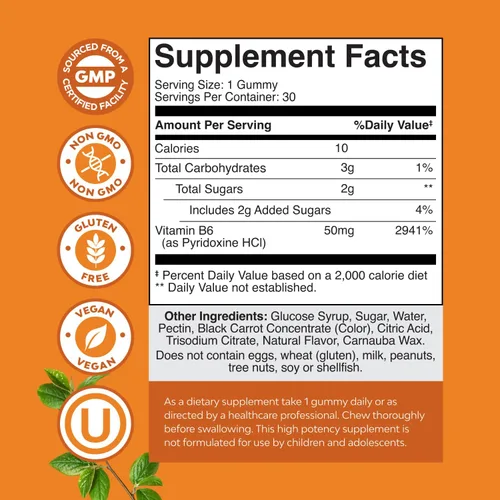 Miniatura 3 de Potentes gomitas de vitamina B6 para adultos, potentes suplementos de complejo de vitamina B para hombres y mujeres para apoyar el sistema nervioso