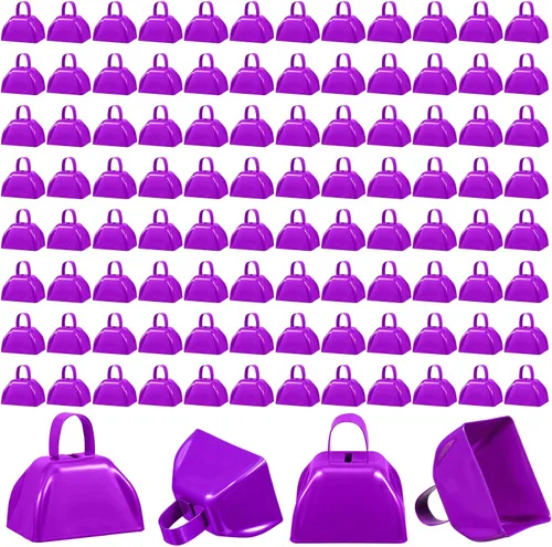 Miniatura 9 de Boao 100 cencerros de metal con asa para eventos deportivos, pequeñas campanas ruidosas, campanas de llamada para bodas, juegos de fútbol, 3 x 2.8 x