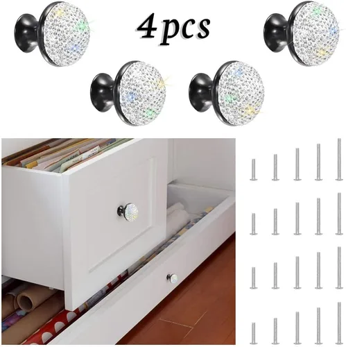 Miniatura 6 de SAVORI Pomos decorativos para cajones, pomo de cristal diseñado con diamantes de imitación para armario, armario, tiradores con tornillos