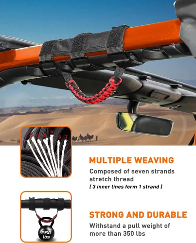 Miniatura 3 de Savadicar Paquete de 4 Asas de Agarre para Barra Antivuelco Compatible con Jeep Wrangler CJ YJ TJ JK JKU JL JLU 4XE y Gladiator JT 1955-2023, Asa