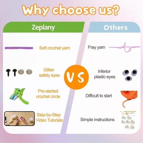 Miniatura 4 de Zepiany Kits de ganchillo para principiantes - Conjuntos de tejido de animales de peluche todo en uno - Tutoriales en video paso a paso DIY Kits