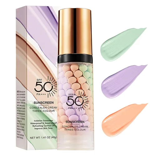 Imprimación 3 en 1 para la cara antes del maquillaje, crema aislante de protección solar, SPF 50, corrector de color en un solo paso, difumina