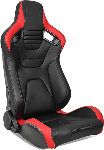 Miniatura 10 de IKON MOTORSPORTS, Asientos universales para vehículos de carrera con deslizadores dobles, negro con puntada naranja en PU y cuero de carbono