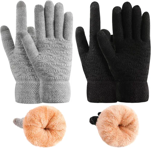 Miniatura 47 de Guantes de invierno cálidos para pantalla táctil para mujer, guantes térmicos de punto de lana con forro polar para clima frío