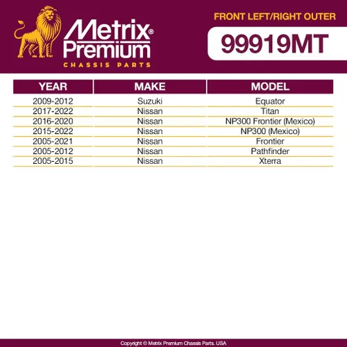 Miniatura 2 de Metrix Premium - Barra de acoplamiento exterior izquierda y derecha ES800048 y ES800108 para Nissan Frontier 2005-2019, Nissan Xterra 2005-2015