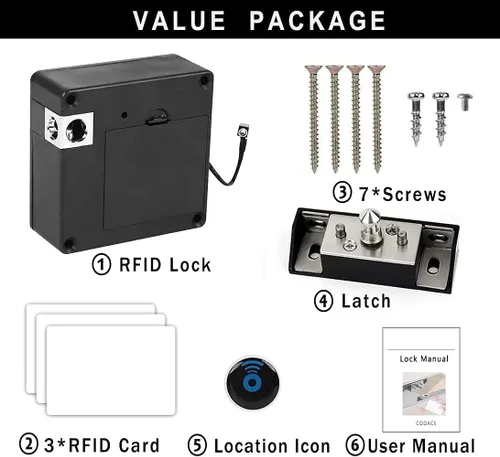 Miniatura 8 de Cerradura electrónica RFID para gabinete, cerraduras de cajón NFC inteligentes, cerradura de tarjeta oculta para muebles de madera para gabinetes