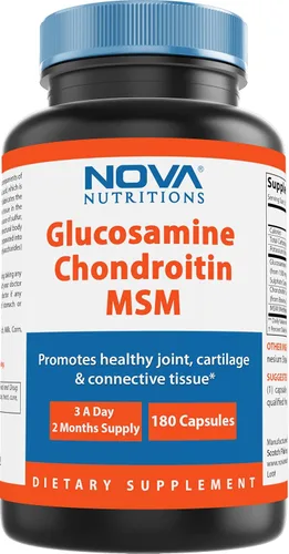 Nova Nutritions Triple fuerza glucosamina condroitina MSM 2600 mg/cápsulas para servir, apoya articulaciones saludables, cartílago y tejido