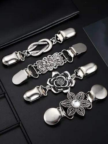 Miniatura 6 de Jetec -4 clips de chal de suéter vintage, estilo retro, para mujer, niña, clips de cárdigan camisa, broches de 4 estilos