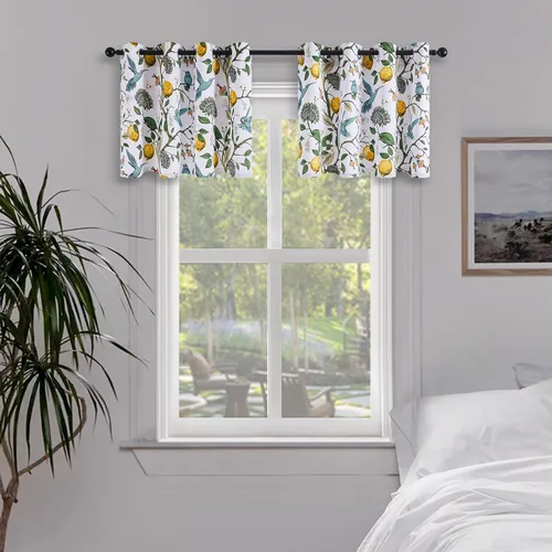 Miniatura 33 de Topfinel Cortinas beige para cocina, 36 pulgadas de largo, diseño botánico floral, colibrí, con ojales, oscurecimiento de habitación, media ventana