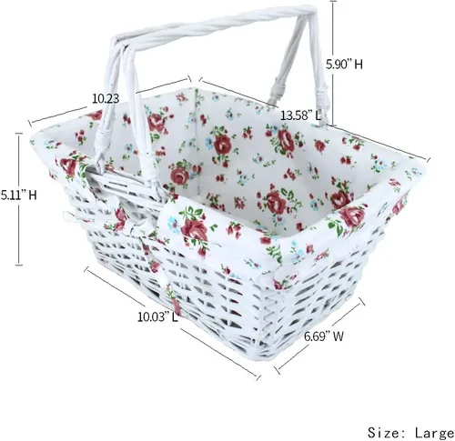 Miniatura 7 de Cesta de regalo de mimbre de color blanco con asas plegables dobles, Kingwillow (blanco)