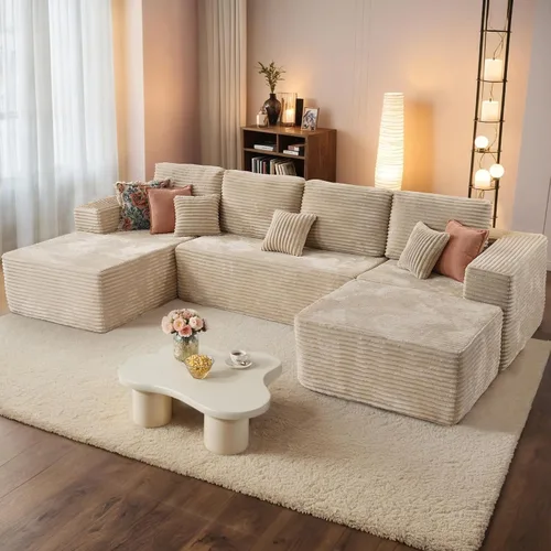 Miniatura 44 de HOOOWOOO Cloud - Sofás seccionales para sala de estar, sofá modular sin montaje, 136 x 133 pulgadas, juego de sofá grande en forma de G de pana