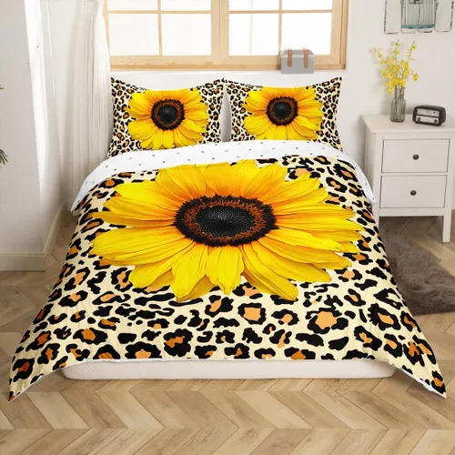 Miniatura 3 de Erosebridal Funda de edredón de leopardo, juego de cama de girasol, diseño abstracto de piel de guepardo para niños, niñas y mujeres, hombre, funda
