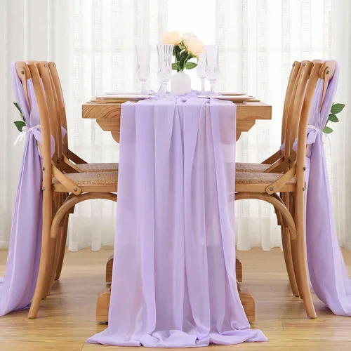 Miniatura 13 de SoarDream - Camino de mesa de gasa, color rosa bebé, de 27 x 120 pulgadas, camino de mesa de estilo romántico ideal para fiesta de boda Púrpura claro