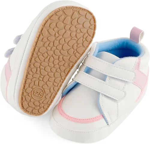 Miniatura 5 de ESTAMICO - Tenis de piel sintética para bebés, niños y niñas, suela de goma antideslizante, para primeros pasos, zapatos para exteriores