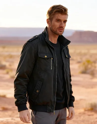 Miniatura 6 de Wantdo Chaqueta militar para hombre, chaqueta bomber casual, cuello alto, chaqueta de lona cortavientos