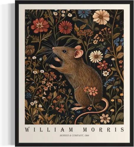 Miniatura 41 de Póster con impresión artística de gato negro, estilo William Morris, floral retro de mediados de siglo, botánico, victoriano, Academia oscura