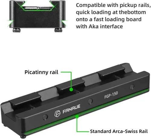 Miniatura 3 de FANAUE FGP-65 Picatinny Arca-Swiss - Placa de riel compatible con ranura antideslizante, aluminio mecanizado CNC, soporte adaptador de cola