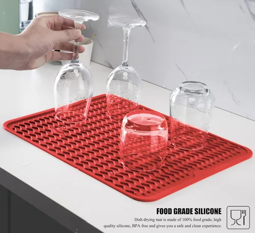Miniatura 5 de Tapete de silicona para secar platos, antideslizante, fácil de limpiar, tapete grande para escurrir platos resistente al calor para encimera