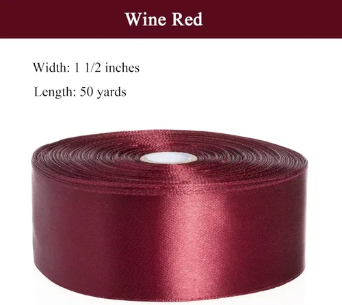Miniatura 3 de YASEO Cinta de satén sólido color rojo vino de 1 1/2 pulgadas, cinta de tela artesanal de 50 yardas para envolver regalos, ramos florales