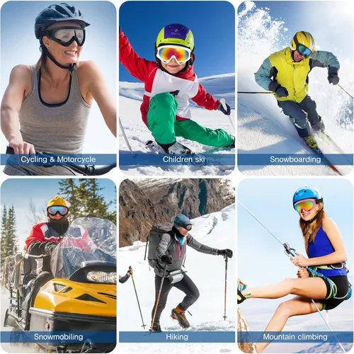 Miniatura 7 de Paquete de 4 gafas de nieve para esquiar, gafas de nieve para hombres, mujeres, niños, jóvenes, adultos, niños y niñas, gafas de snowboard