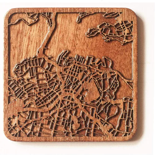 Miniatura 136 de Posavasos Amsterdam Map by O3 Design Studio, 1 pieza, posavasos de madera Sapele con mapa de la ciudad, hecho a mano, varias ciudades opcionales