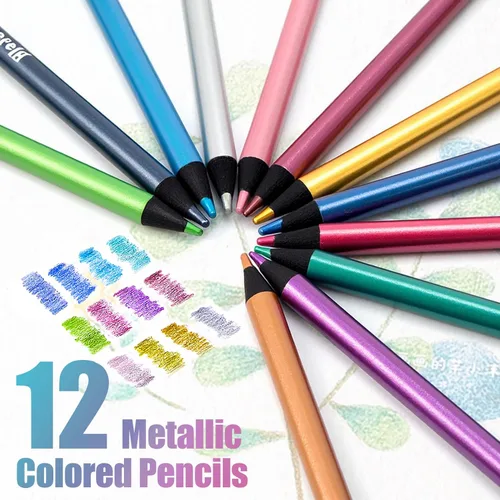 Miniatura 2 de ofone Lápices de colores metálicos, juego de 12 lápices de dibujo profesionales para libros de colorear para adultos, suministros de arte
