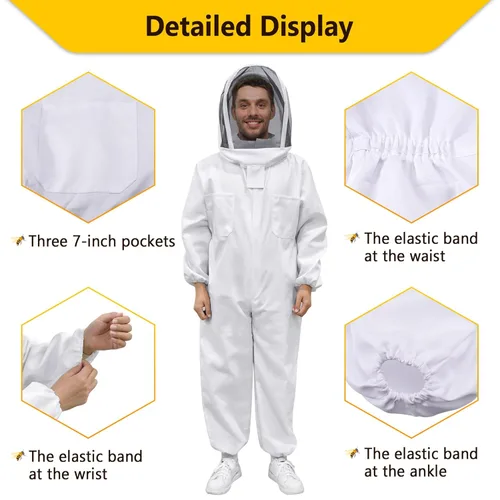 Miniatura 6 de Traje de Abeja, Atuendo de Apicultura Profesional Traje Completo de Apicultor con Capucha y Velo para Hombres y Mujeres Apicultores y Principiantes