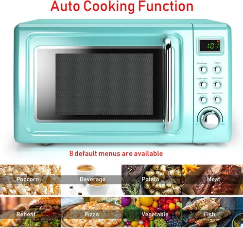 Miniatura 6 de Countert - Horno microondas retro, grande de 0.7 pies cúbicos, 700 vatios, encimera de acero laminado en frío con ajuste de tiempo, placa giratoria