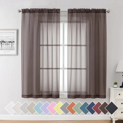 Miniatura 42 de Aiyufeng 2 paneles de cenefa transparente negra de 14 pulgadas de largo, cortinas cortas negras transparentes para dormitorio, cortinas de cocina