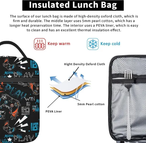 Miniatura 5 de YETTA YANG Fresco videojuego divertido portátil bolsa de almuerzo aislada caja de almuerzo reutilizable bolsas para mujeres hombres trabajo picnic