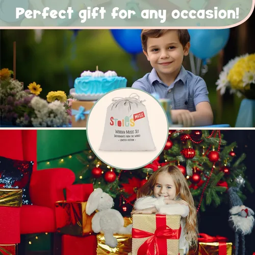Miniatura 8 de Stoie's Instrumentos musicales de madera para niños pequeños con xilófono, maracas, triángulo, pandereta para bebés y niños, juguete educativo
