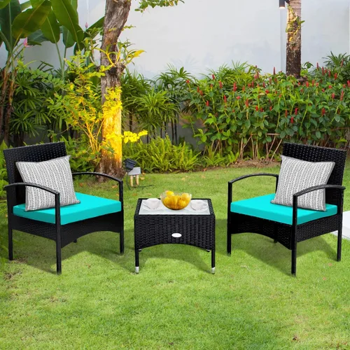 Miniatura 4 de Tangkula Juego de muebles de ratán de mimbre para patio, silla de ratán con mesa auxiliar, juegos de conversación de alta carga para patio, jardín