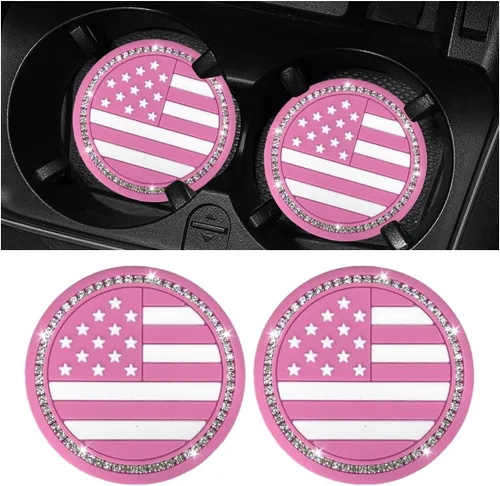 2.74 pulgadas, 2 posavasos con diseño de bandera estadounidense, a prueba de golpes, antideslizante, para insertar en el automóvil, tapete para