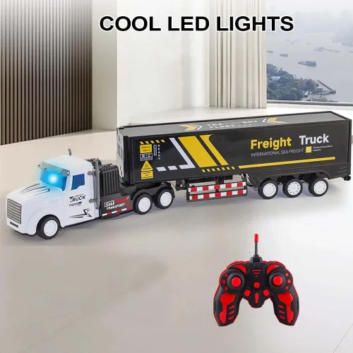 Camión de juguete RC para niños – 1:32 Camión transportador con furgoneta de control remoto, Camión contenedor de carga de 17.3" con 2 baterías,