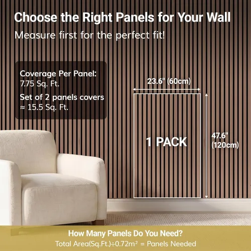 Miniatura 5 de TONOR Paneles de pared de listones de madera, paquete de 2 paneles acústicos de 47.2 x 23.6 pulgadas, paneles acústicos de listones de madera