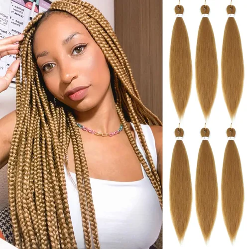 Miniatura 38 de Extensiones de cabello trenzado preestirado colorido, 3 colores, mezcla de cabello trenzado para niñas, 26 pulgadas, 3 paquetes