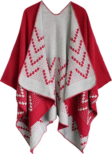 Miniatura 61 de Urban CoCo Poncho de colores para mujer, chal con frente abierto, color en bloques