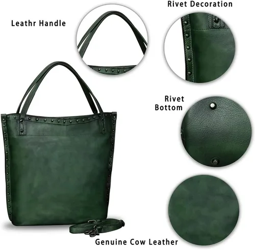 Miniatura 6 de Bolso de hombro grande de cuero genuino para mujer, bolso de mano vintage de cuero real y bolsos de mano, bolso cruzado