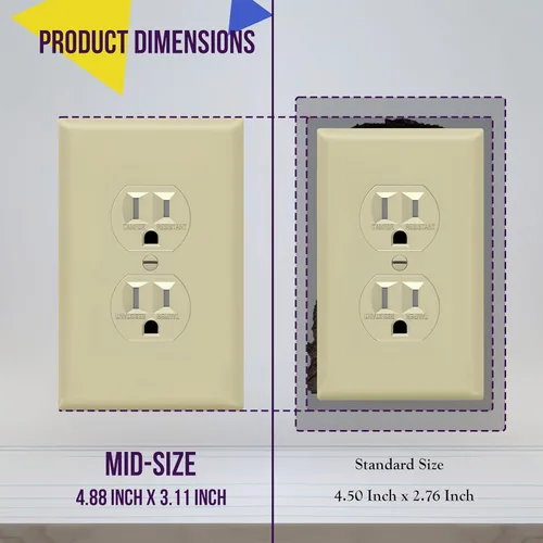 Miniatura 2 de ENERLITES Placa de Pared para Receptáculo Dúplex, Cubierta de Toma Eléctrica, Acabado Brillante, Tamaño Mediano 1-Gang 4.88" x 3.11", Policarbonato