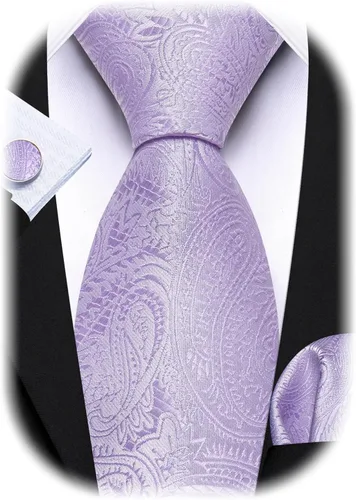 Miniatura 150 de Barry.Wang - Juego de corbata de seda para hombre, diseño de cachemira, pañuelo y gemelos de bolsillo