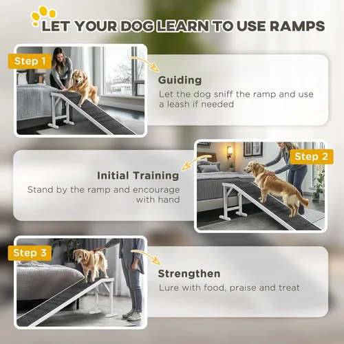 Miniatura 7 de PawHut Rampa para perros para cama, rampa para mascotas para perros con alfombra antideslizante y plataforma superior, 49 x 16 x 14 pulgadas